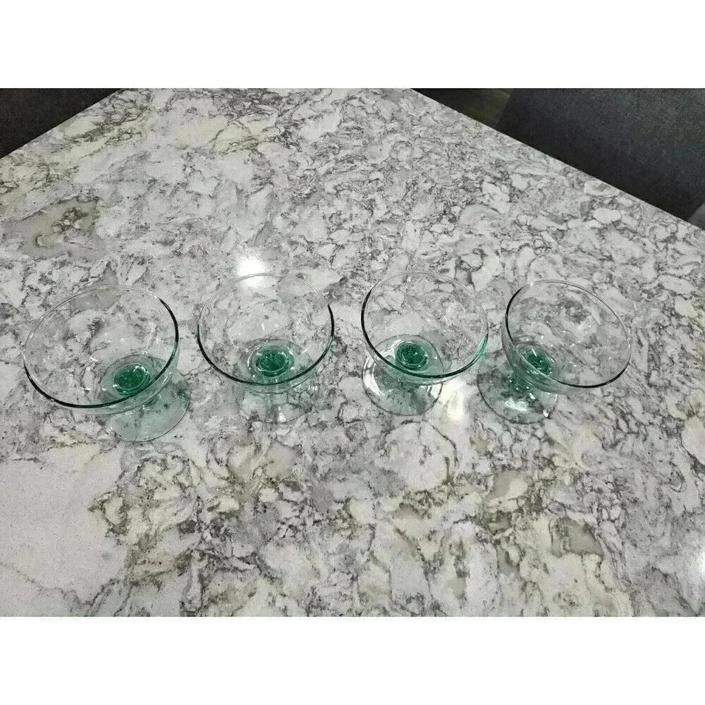 4 Hand Blown Glass Pistachio Green Dessert Sorbet Goblets - Picture 2 of 6